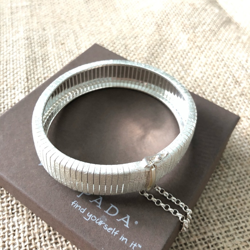 Silpada Italian .925 Sterling Silver Flexible Cuff Bracelet Bangle Safety Chain